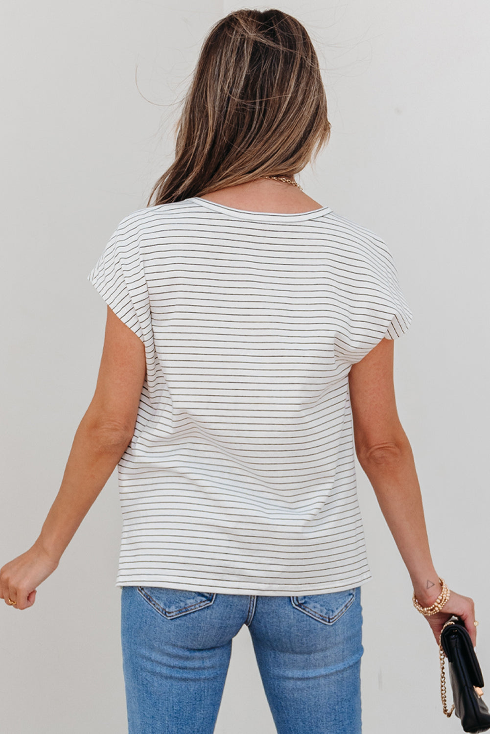 Tilly Stripe Cap Sleeve Crew Neck top LuxuryLifeWay Online Store