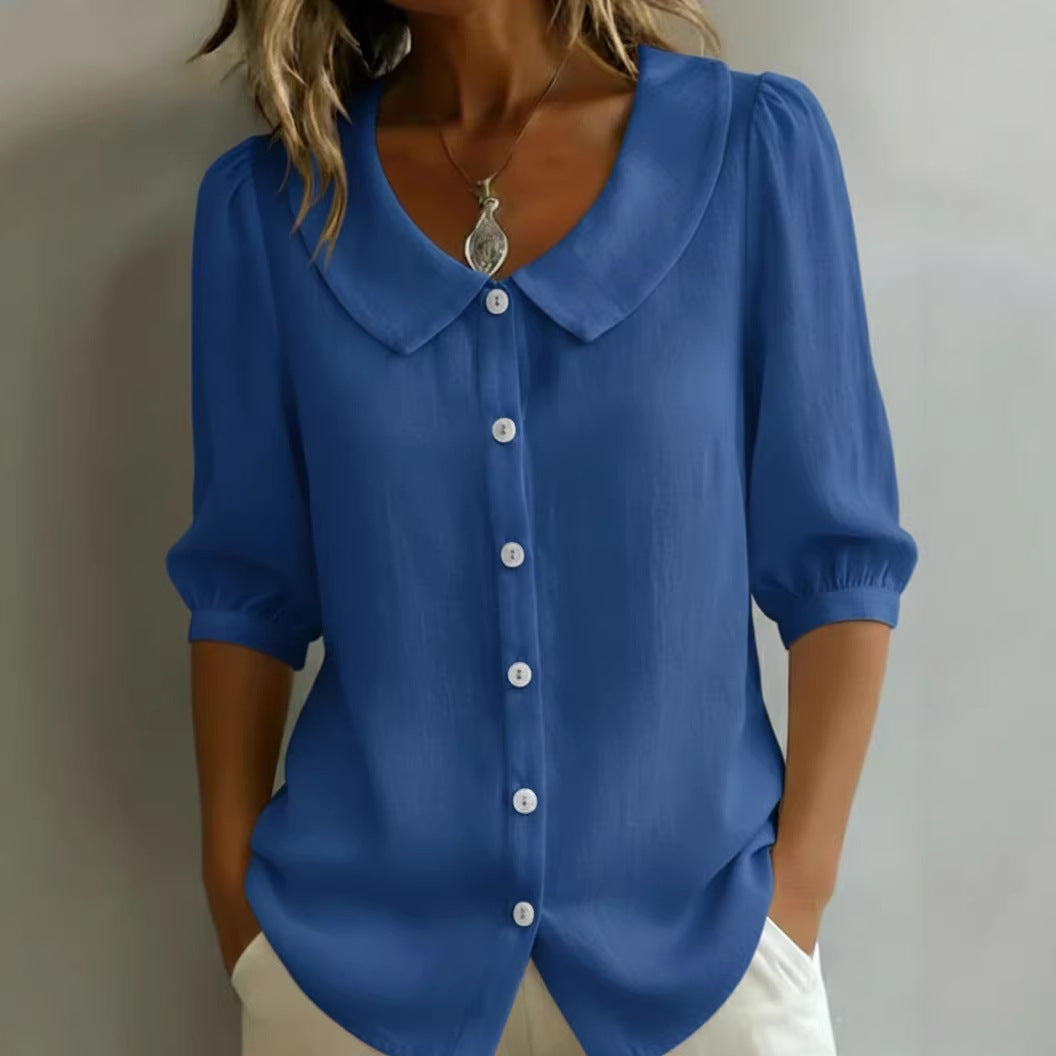 Collared Short-sleeve Blouse Fashion Casual Versatile Loose Shirt Women's Clothing NorixaFashion.com