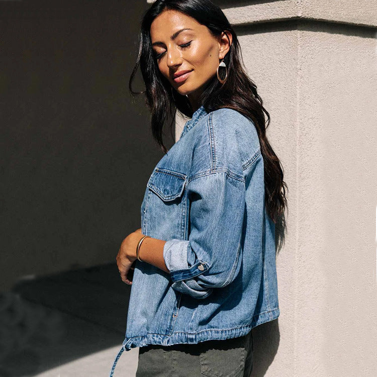 Ladies Denim Jacket Drawstring Loose Ladies Denim Jacket LuxuryLifeWay Online Store