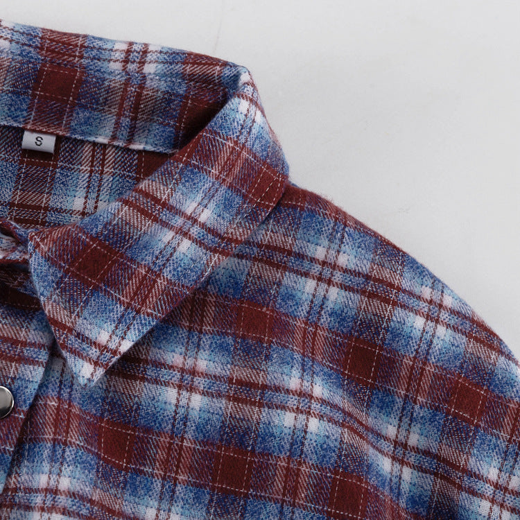 Retro Plaid Collared Long-sleeved Fitted Shirt NorixaFashion.com