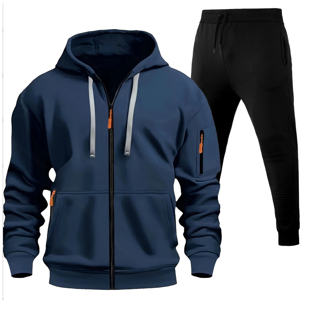 Men's Sports Hoodie Zip-up Multi-pocket Casual Hoodie Set LadyShow.Store