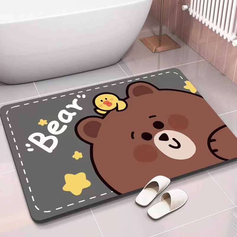 Cartoon Cute Bear Diatom Mud Soft Water Absorbent Floor Mat Anti Slip