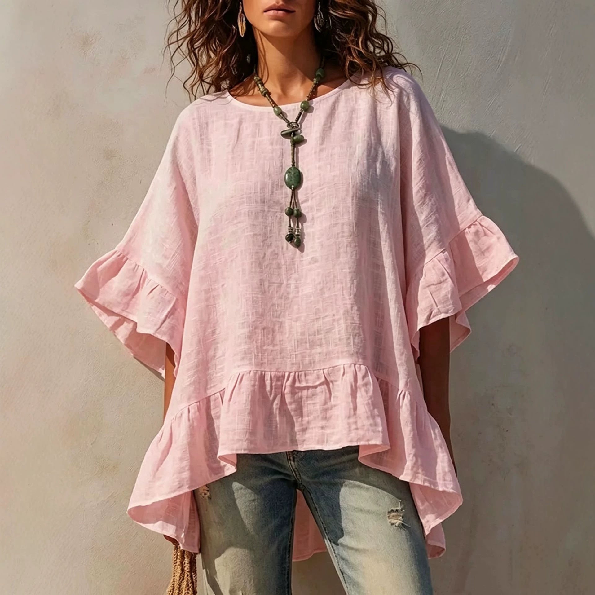 Women's Irregular-hem Cotton-linen Shirt NorixaFashion.com