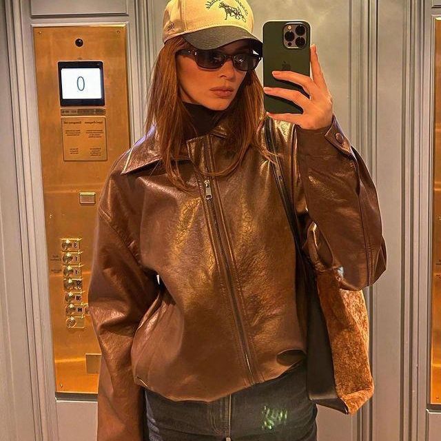 Women's Vintage Brown Leather Motorcycle Jacket LadyShow.Store
