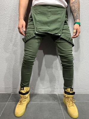 Ripped Denim Pants with Suspenders Pi-Mart