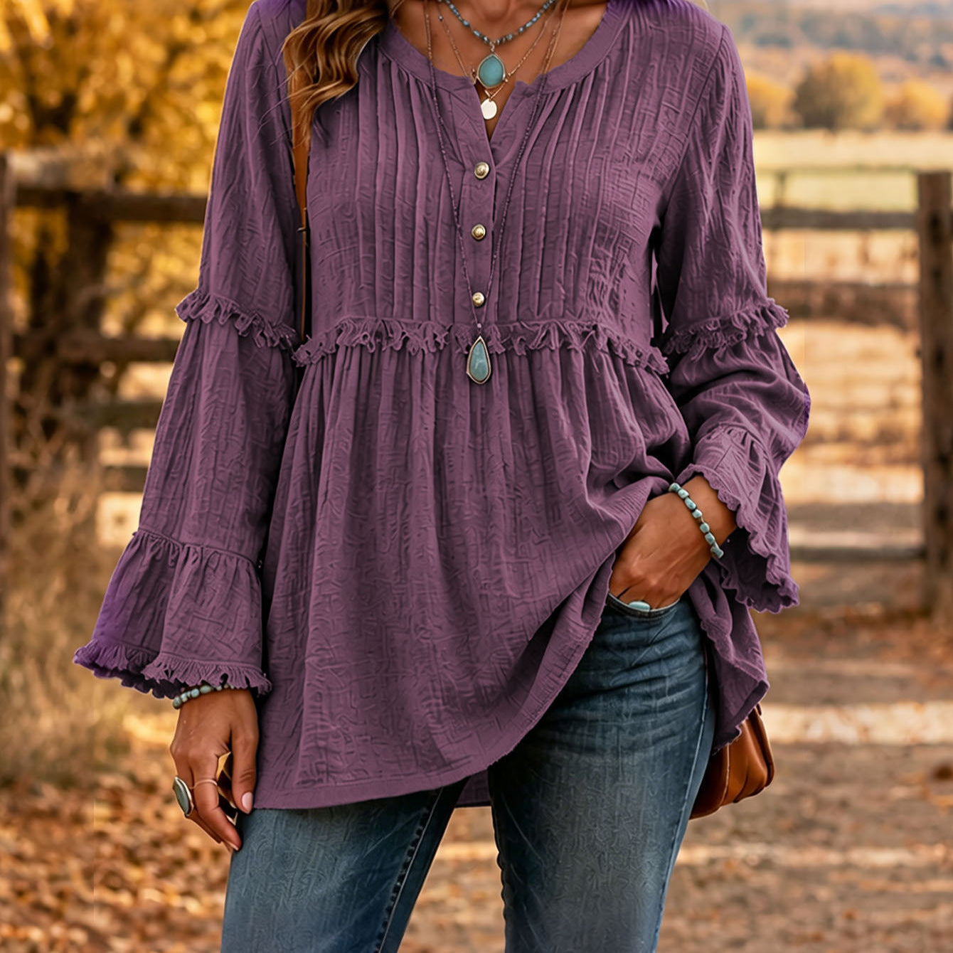 Lace-trimmed Loose-fit Shirt With Tassel Patchwork Top NorixaFashion.com