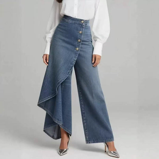 Denim Skort With Button Closure And Washed Finish For Women LadyShow.Store