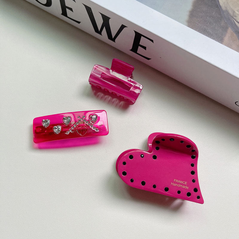 Korean Barbie pink acetic acid acrylic hairpin set with diamond sweet cute grab pin pin hair clip ponytail clip hair accessories LuxuryLifeWay Online Store