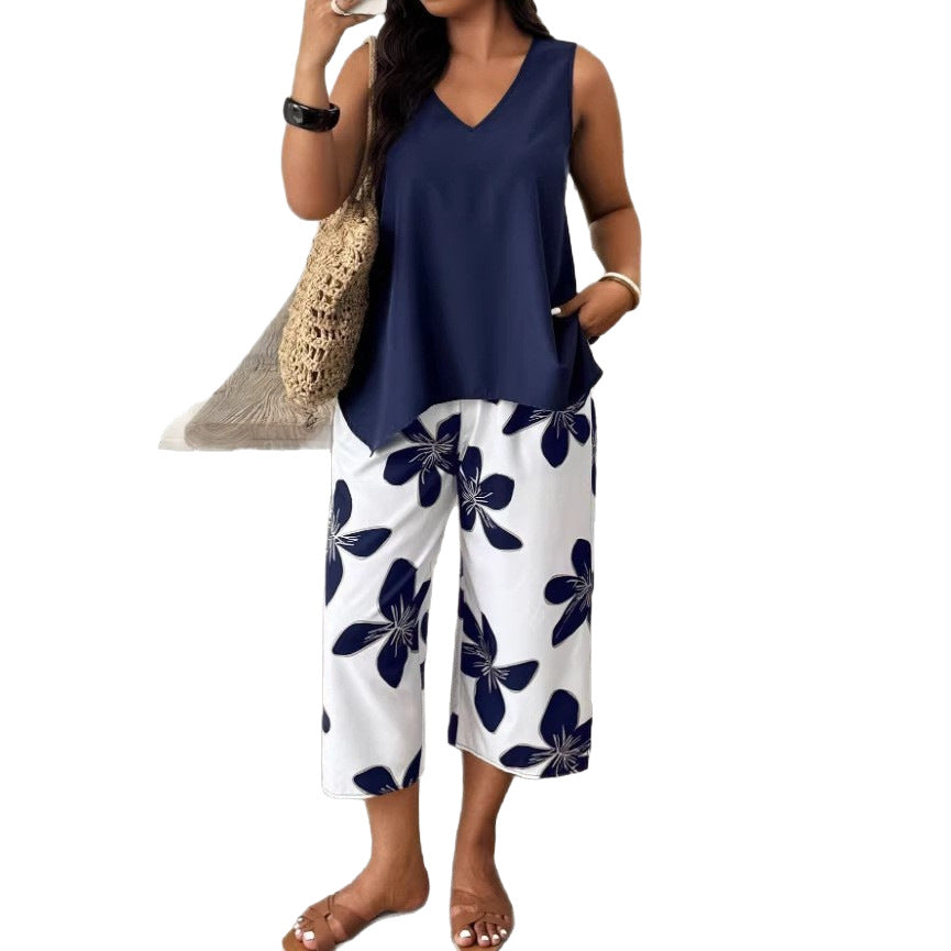 Women's Casual Elegant Printed Cropped Pants Set LadyShow.Store