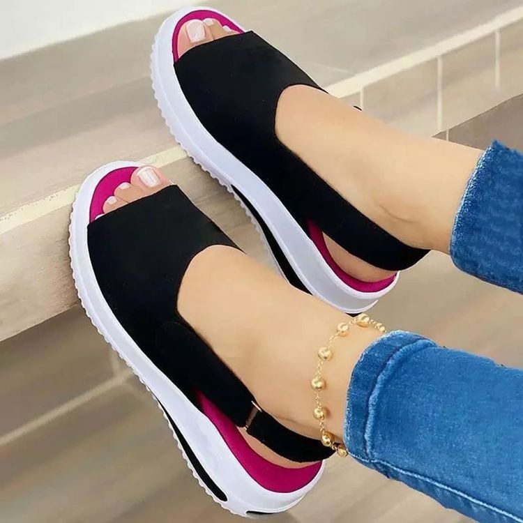 Large Size Thick Sole Heightening Women's Single Shoes Velcro Casual Fish Mouth Sandals LadyShow.Store