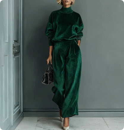 Casual Warm Velour Long-sleeved Solid Color High-neck Zipper Wide-leg Sportswear LadyShow.Store