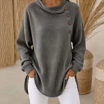 Womens Solid-Color Waffle-Weave Long-Sleeve Button-Up Casual Shirt Comfortable Top NorixaFashion.com