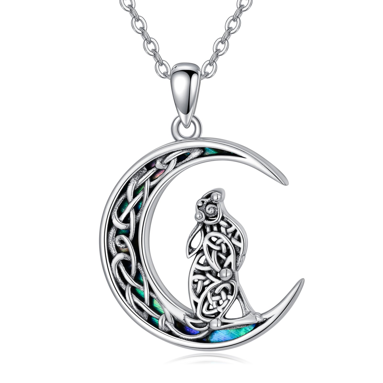 Celtic Knot Bunny Moon Necklace Sterling Silver Abalone Shellfish Pendant Jewelry Gifts LadyShow.Store