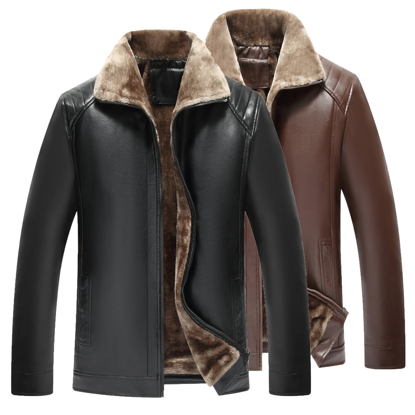 Middle-aged And Elderly Men's Fur-lined Leather Jacket Best YouTube Store