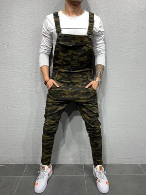 Ripped Denim Pants with Suspenders Pi-Mart