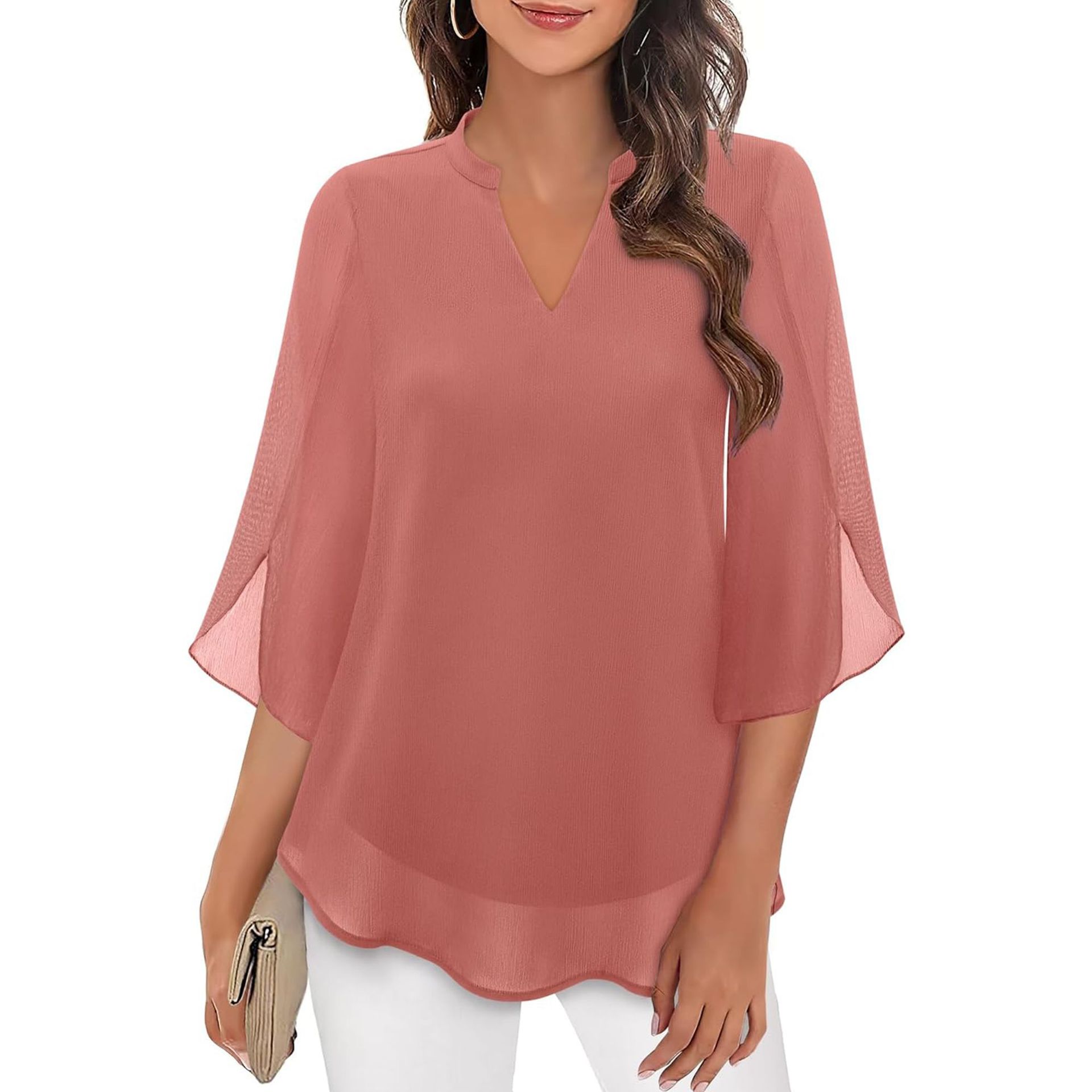 Women's Petal Sleeve Top Loose V-neck Chiffon Shirt LadyShow.Store
