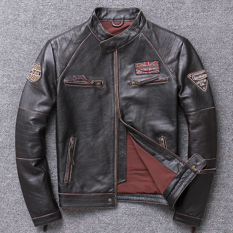 Men's Genuine Leather Motorcycle Jacket - Slim Fit Design Pi-Mart