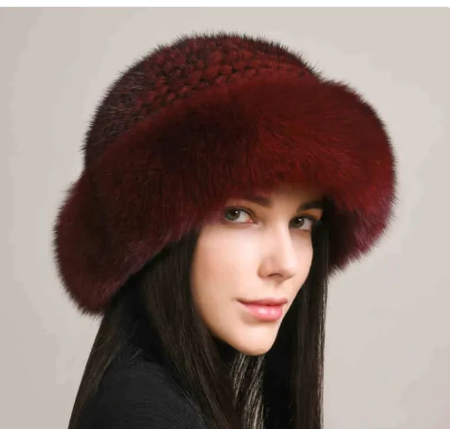 Mink Hair Hat - Lady Braided Fur Winter Hat