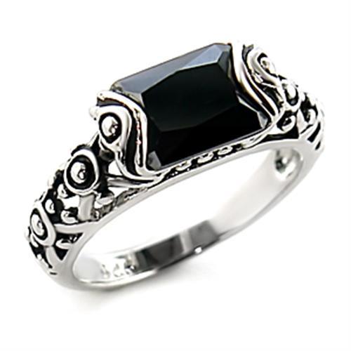 8X066 - Rhodium Brass Ring with AAA Grade CZ  in Jet LuxuryLifeWay Online Store