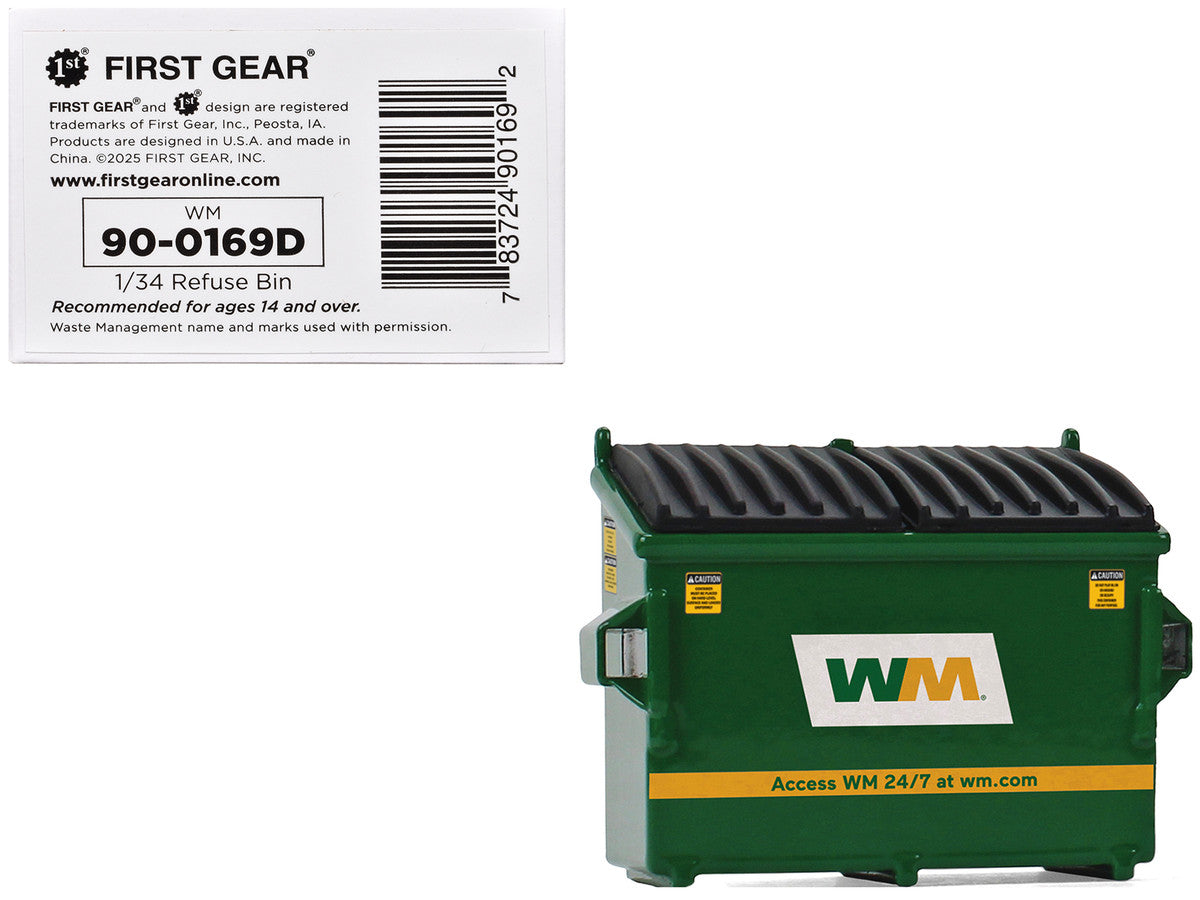 Refuse Trash Bin "Waste Management" Green Version D 1/34 Diecast Model by First Gear LuxuryLifeWay Online Store