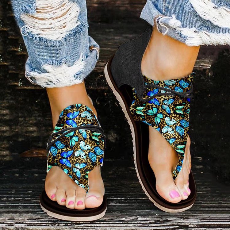 Spring And Summer Foreign Trade Printing Leopard Print New Large Size Ladies Flat Beach Sandals LadyShow.Store