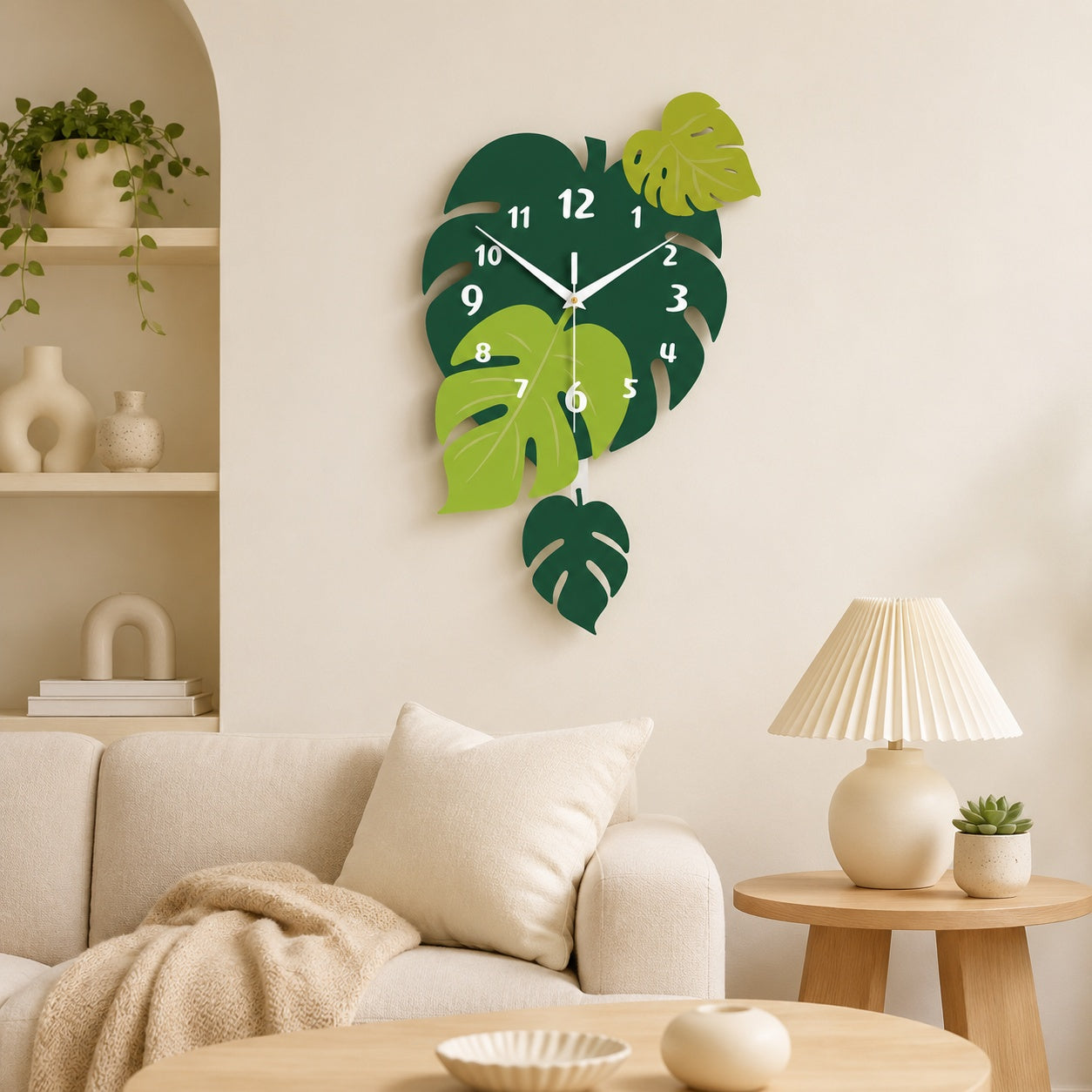 Acrylic Leaf Wall Clock Tropical Decorative Home Decor PearlNestDecor.com