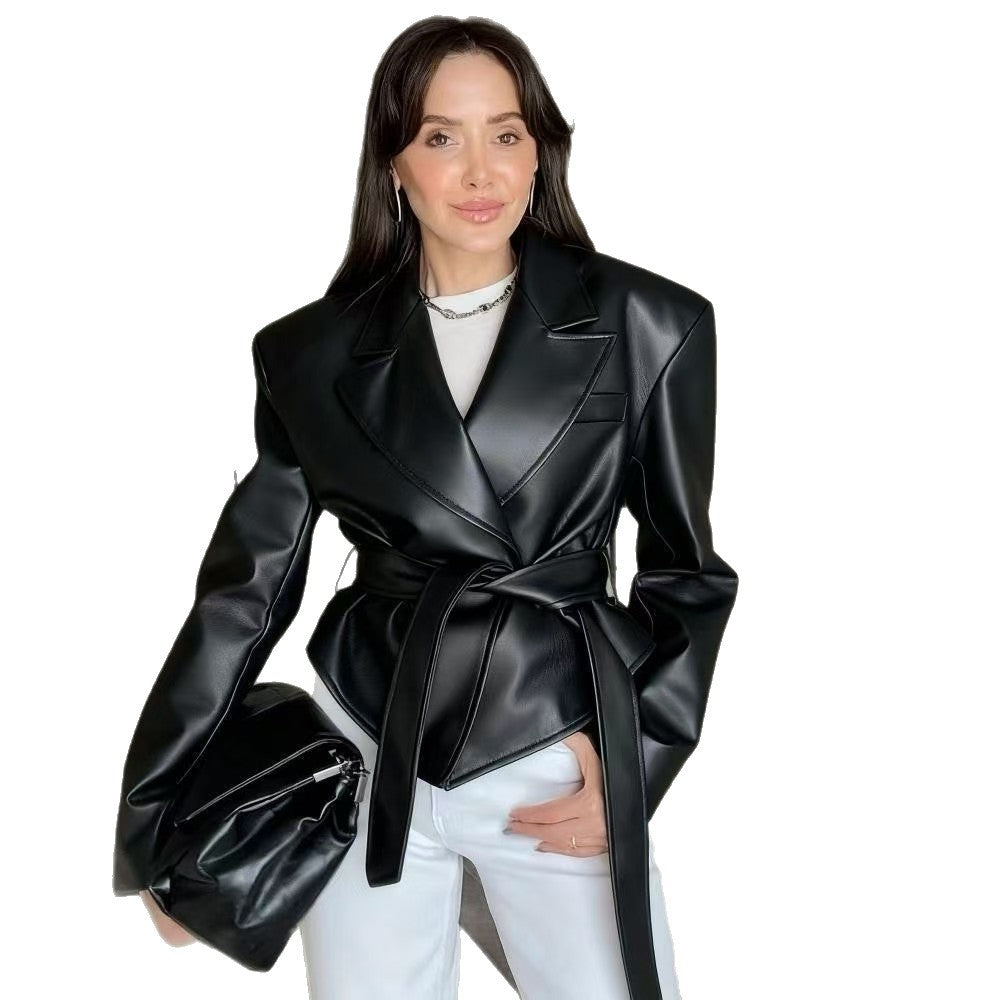 Women's Motorcycle Cool Strapped Temperament Leather Jacket LadyShow.Store