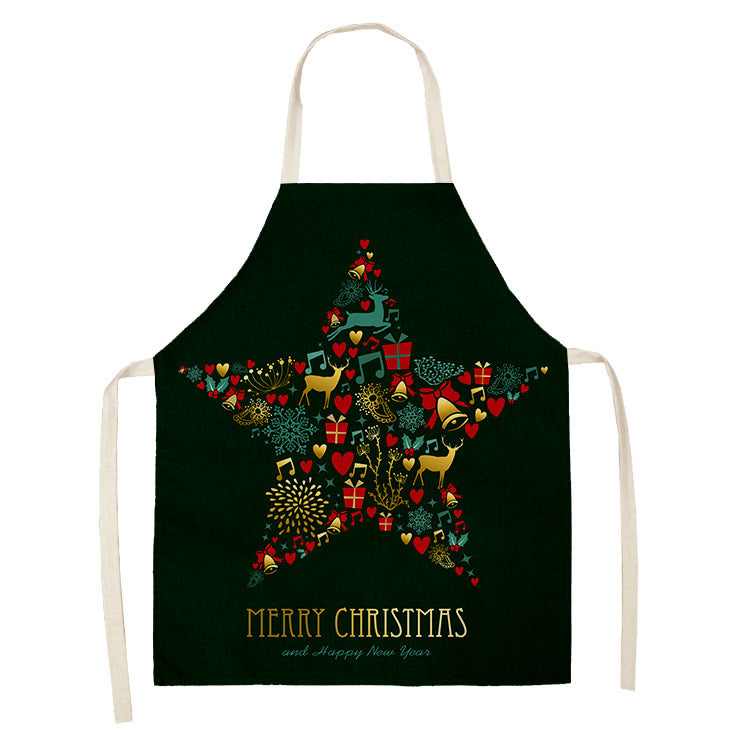 Household Green Series Christmas Dog Linen Apron Used In Kitchen PearlNestDecor.com