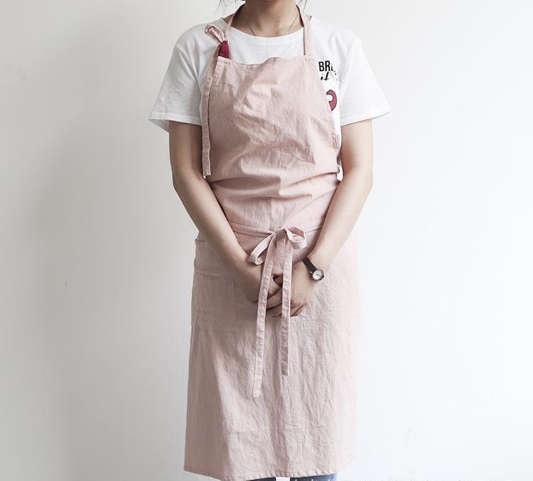 Solid Color Kitchen Apron Japanese Style Korean Style Sleeveless Multi-color Cotton And Linen PearlNestDecor.com