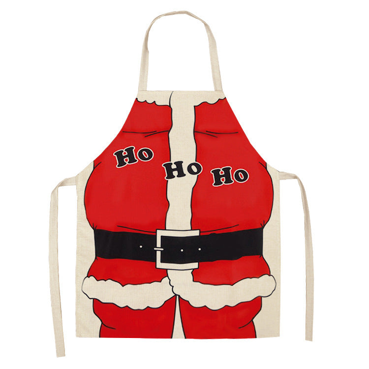 Christmas Santa Claus Kitchen Home Apron Linen Polyester Cartoon PearlNestDecor.com