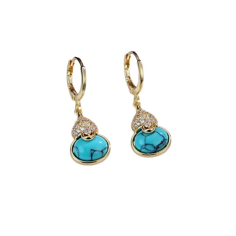 Retro Affordable Luxury Fashion Turquoise Gourd Earrings Premium Earrings And Necklace Set LadyShow.Store