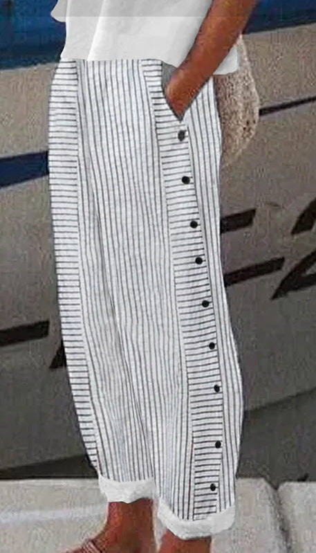 Women's Striped Casual Trousers Lightweight  Blend Stretch Pants NorixaFashion.com