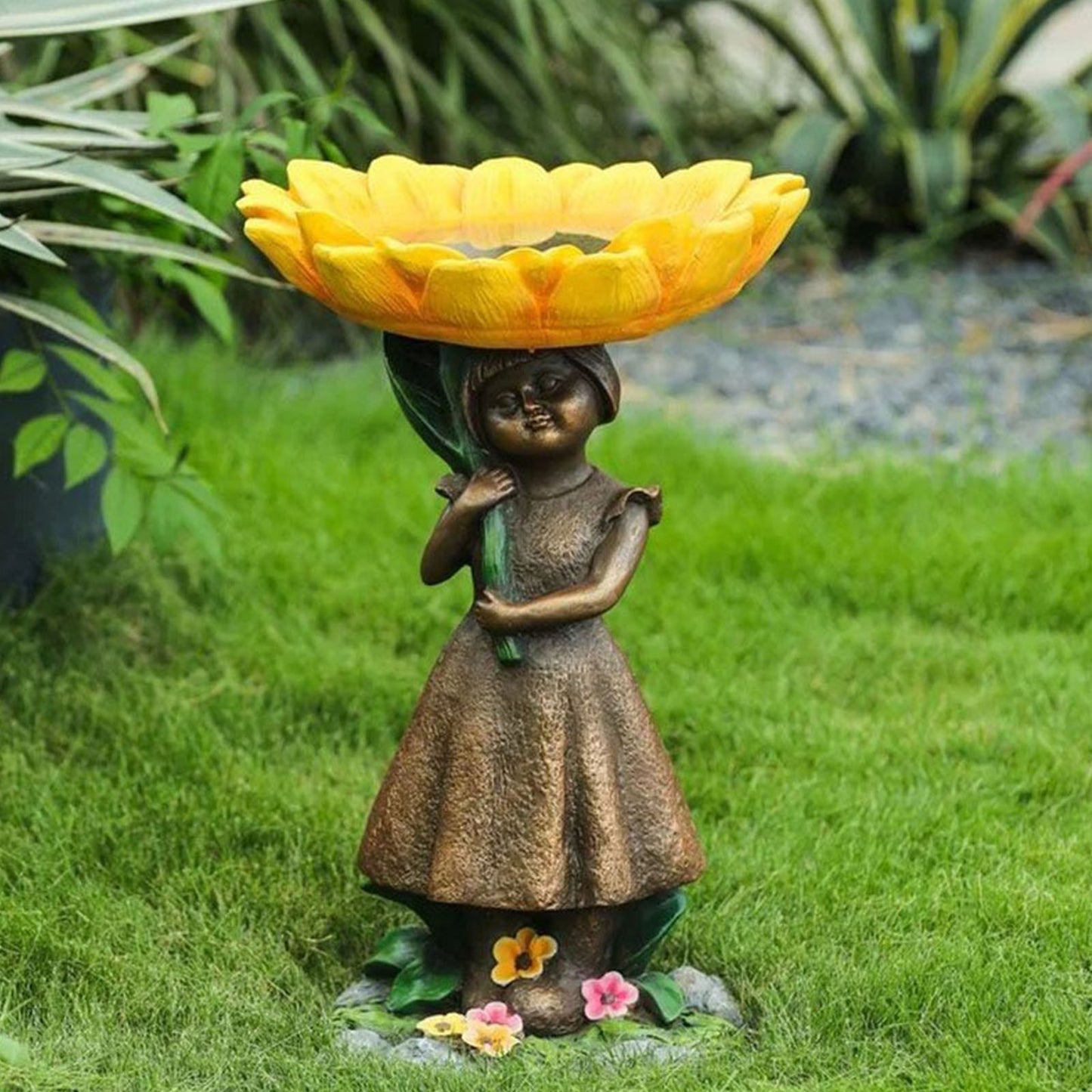 Resin Sunflower Bird Bath Ornament Garden Garden Gnome Crafts