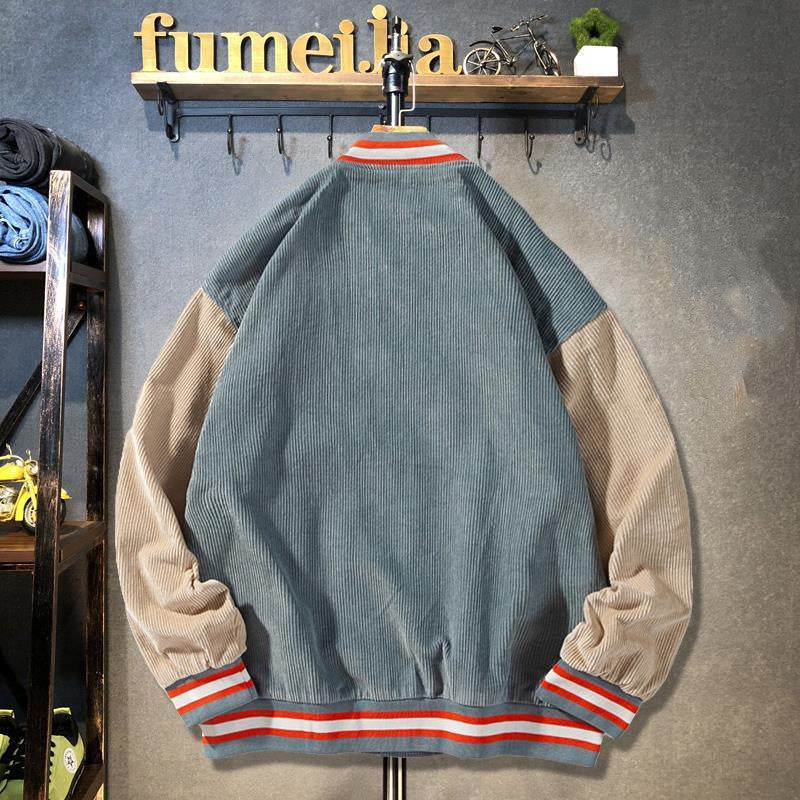 Men's Loose Color-block Corduroy Baseball Jacket Pi-Mart