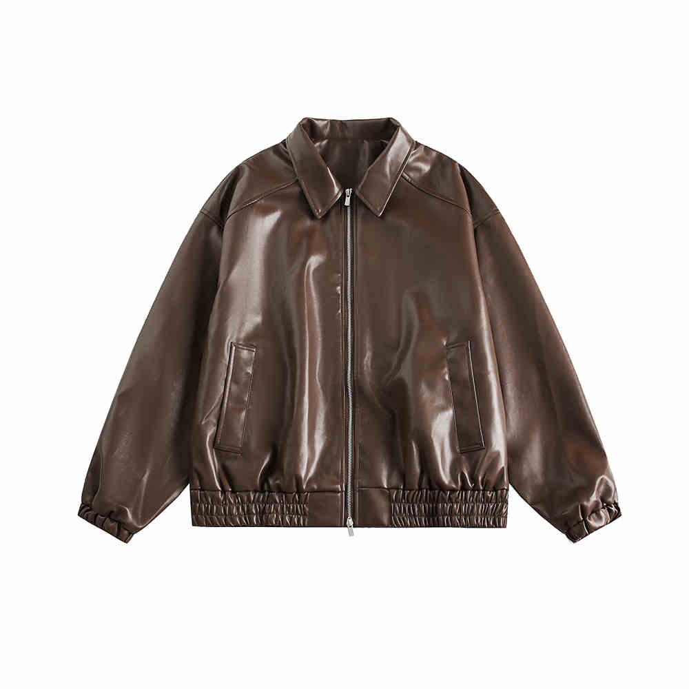 Brown Motorcycle PU Leather Coat Female Loose Jacket LadyShow.Store