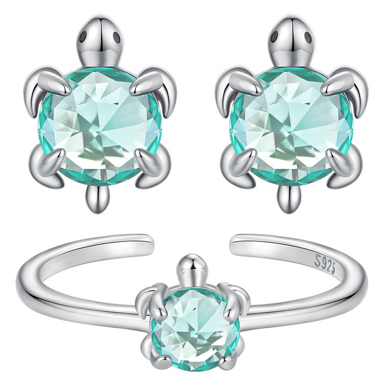 S925 Sterling Silver Turtle Ear Stud And Ring LadyShow.Store