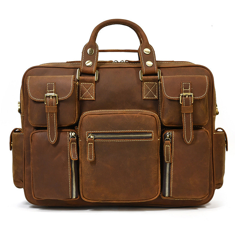 Horse Leather Men's Shoulder Bag Leather Laptop Men's Briefcase Portable CJD
