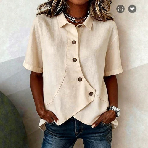 Summer Asymmetrical Shirt Solid-color Loose-fitting Lepal Tops Women's Clothing NorixaFashion.com