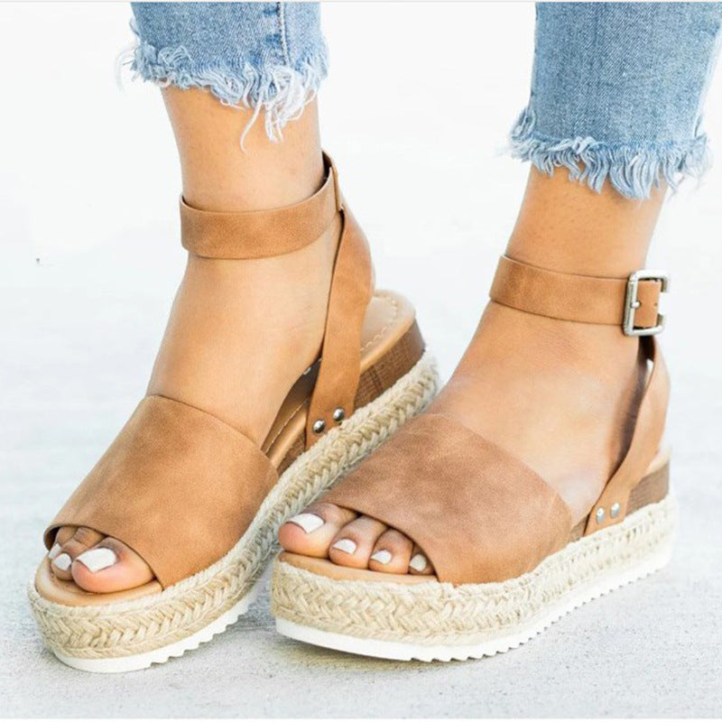 Plus Size Women's Thick Sole Leopard Print Round Toe Belt Buckle Fashion Casual Sandals LadyShow.Store