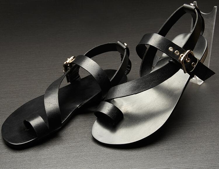 Men's Hollow Leather Roman Sandals, Thong Design Best YouTube Store