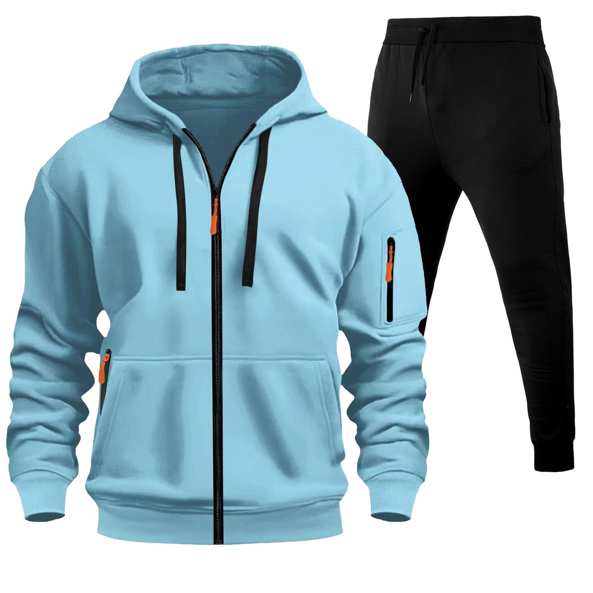 Men's Sports Hoodie Zip-up Multi-pocket Casual Hoodie Set LadyShow.Store