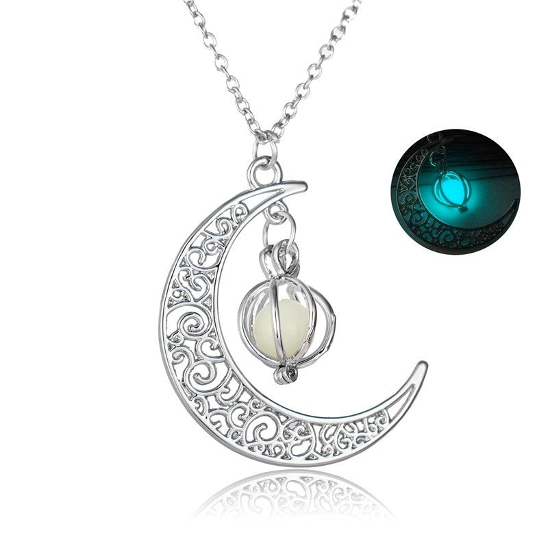 Fashion Moon Natural Glowing Stone Healing Necklace Women Gift Charm Luminous Pendant Necklace Jewelry CJD2