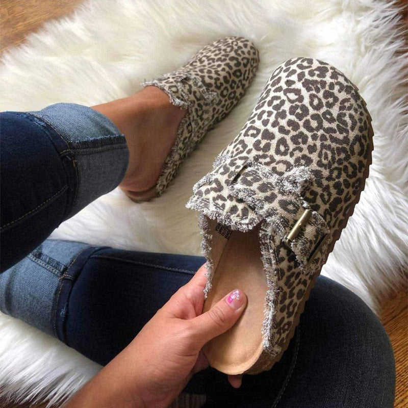 New Leopard Print Baotou Half-support Slip-on Shoes Peas Shoes LadyShow.Store