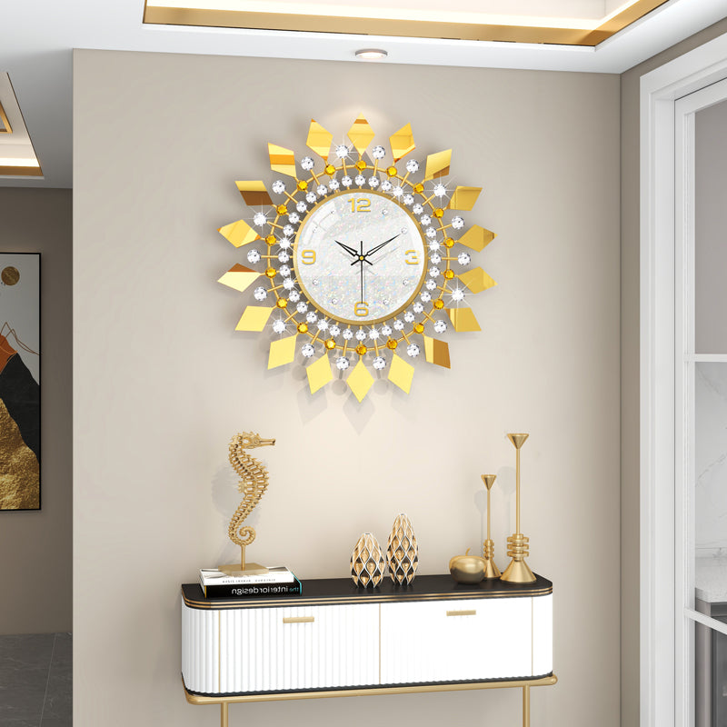 Luxury Gold Crystal Sunburst Wall Clock Modern Living Room Decor PearlNestDecor.com