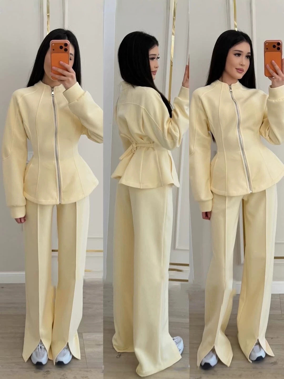 2026 Autumn High-End Light Luxury Chanel Style Outfit Two-Piece Set Solid Color Long-Sleeve Jacket European And American Amazon NorixaFashion.com