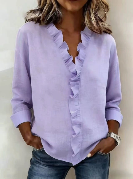 Ruffled Long Sleeve Cotton Shirt NorixaFashion.com