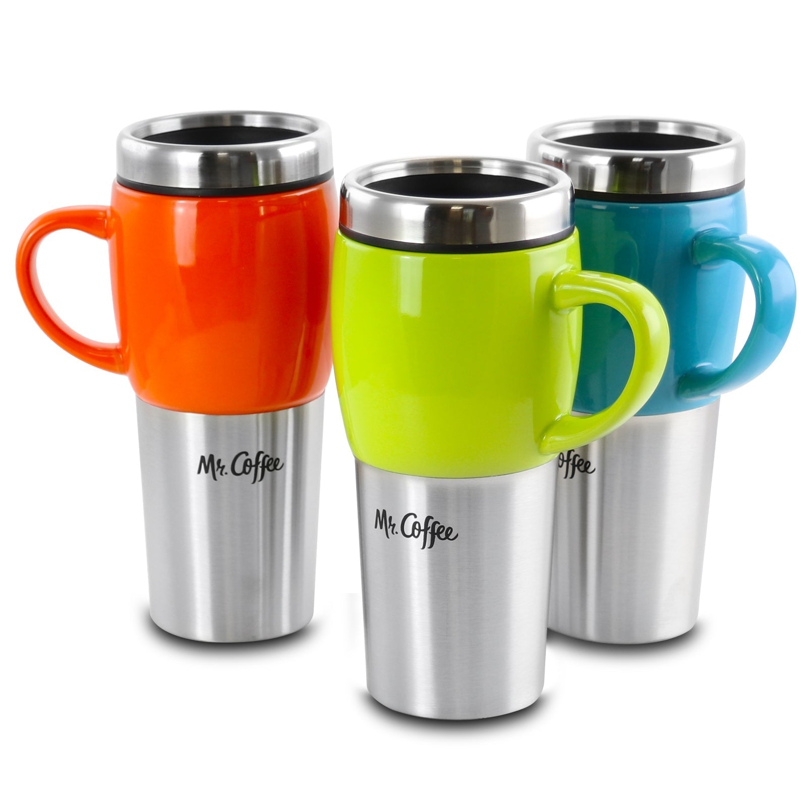 Mr. Coffee Traverse 3 Piece 16 Ounce Stainless Steel and Ceramic Travel Mug and Lid in Red, Blue and Green LuxuryLifeWay Online Store