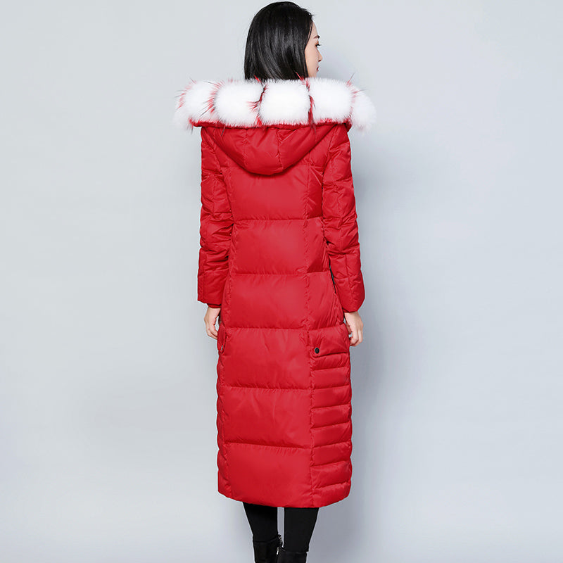 Hooded Padded Jacket with Fur Collar and Color Block Pi-Mart