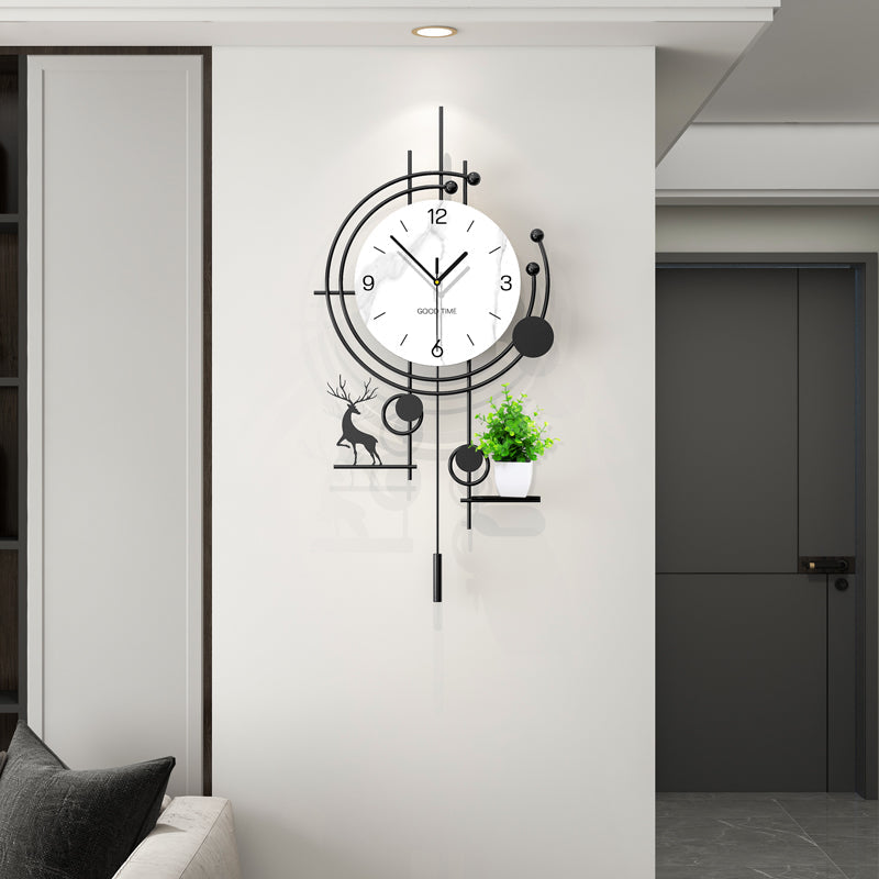 Modern Deer Wall Clock With Planter Shelf Artistic Home Decor PearlNestDecor.com