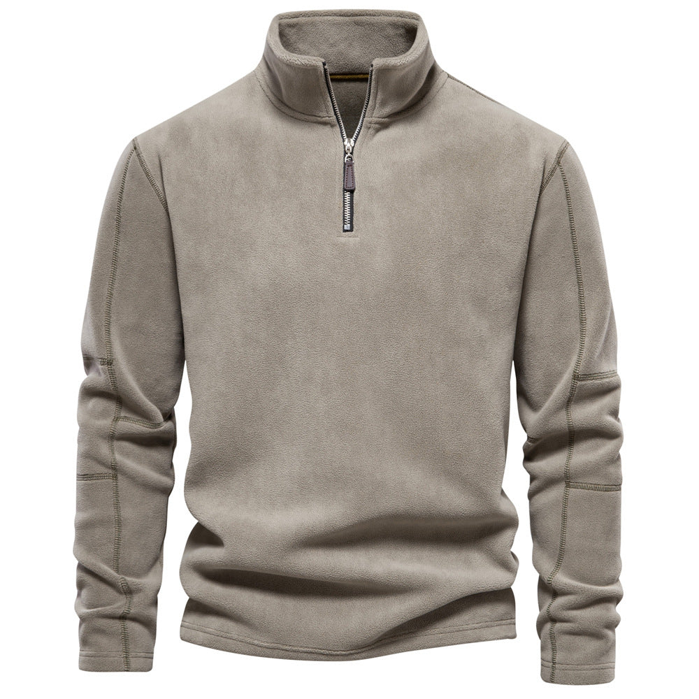 Fashion Personality Stand-collar Zippered Sweatshirt With Fleece Winter Casual Pullover Top Men's Clothing LadyShow.Store
